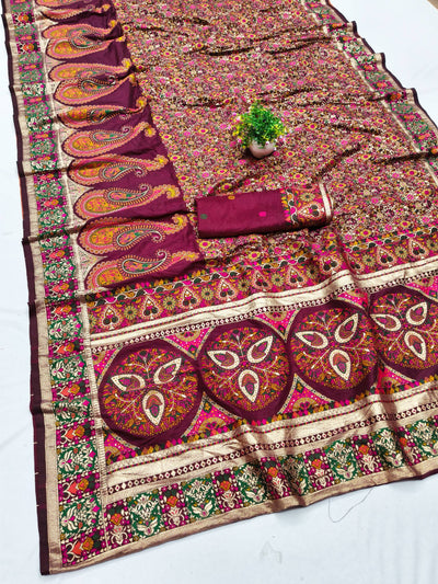 Forbearance Wine Nylon Dola Pashmina Saree With Prominent Blouse Piece