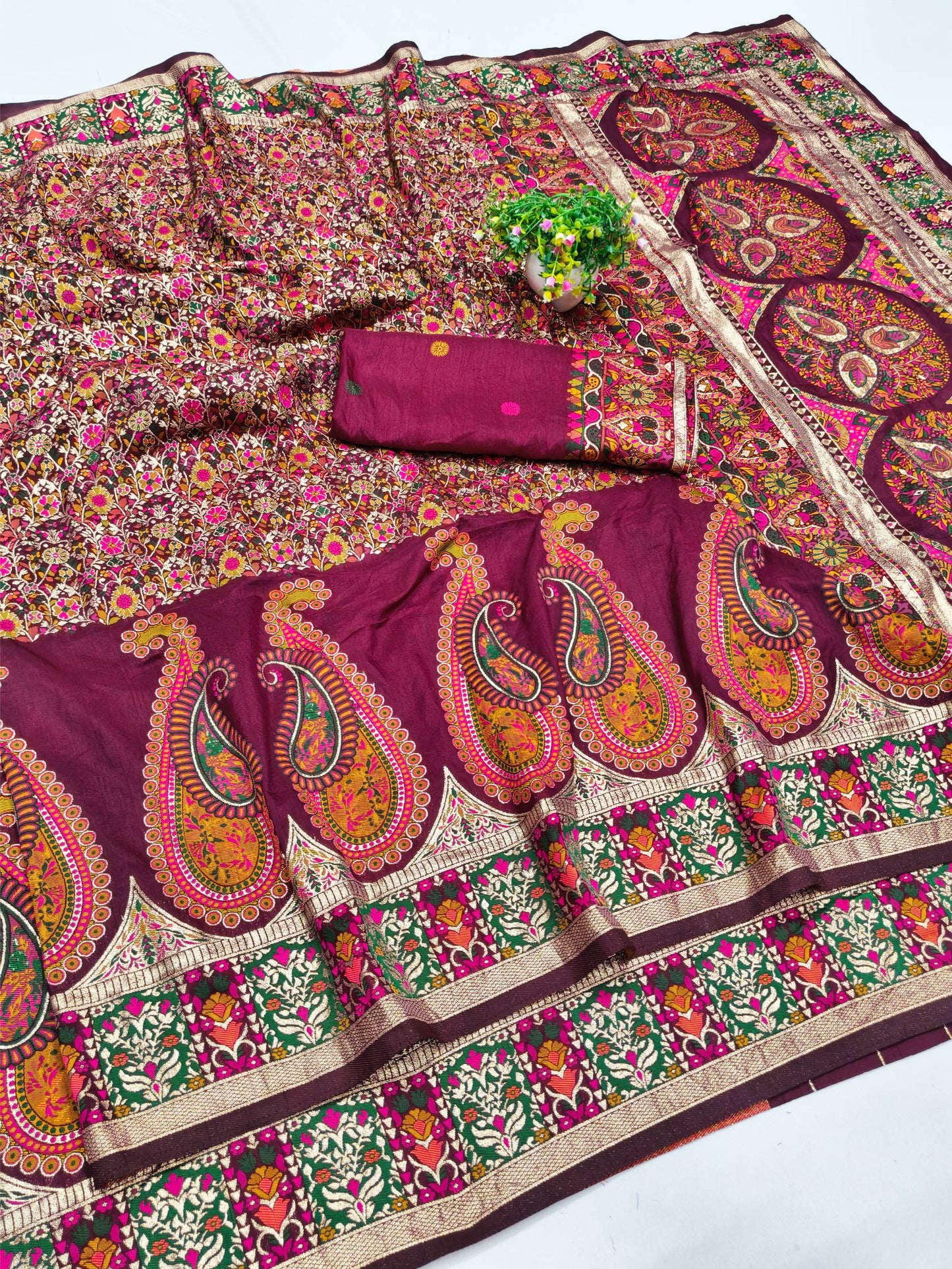 Forbearance Wine Nylon Dola Pashmina Saree With Prominent Blouse Piece