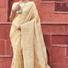 Pretty Beige Kanjivaram Silk Saree With Sizzling Blouse Piece