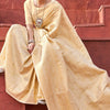Pretty Beige Kanjivaram Silk Saree With Sizzling Blouse Piece