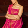 Outstanding Dark Pink Kanjivaram Silk Saree With Jazzy Blouse Piece