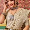 Transcendent Beige Soft Banarasi Silk Saree With Whimsical Blouse Piece