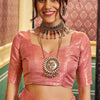 Supernal Peach Soft Banarasi Silk Saree With Fragrant Blouse Piece