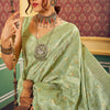 Magnetic Pista Soft Banarasi Silk Saree With Propinquity Blouse Piece