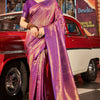 Fairytale Purple Kanjivaram Silk Saree With Assemblage Blouse Piece