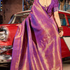 Fairytale Purple Kanjivaram Silk Saree With Assemblage Blouse Piece