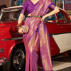 Fairytale Purple Kanjivaram Silk Saree With Assemblage Blouse Piece