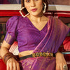 Fairytale Purple Kanjivaram Silk Saree With Assemblage Blouse Piece