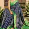 Classy Navy Blue Patola Silk Saree with Marvellous Blouse Piece