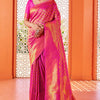 Blissful Dark Pink Kanjivaram Silk Saree With Fancifull Blouse Piece