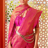 Blissful Dark Pink Kanjivaram Silk Saree With Fancifull Blouse Piece