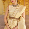 Skinny Beige Kanjivaram Silk Saree With Beautiful  Blouse Piece