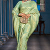 Inspiring Pista Kanjivaram Silk Saree With Traditional Blouse Piece