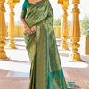Sumptuous Rama Kanjivaram Silk Saree With Splendorous Blouse Piece
