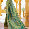 Sumptuous Rama Kanjivaram Silk Saree With Splendorous Blouse Piece
