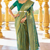 Sumptuous Rama Kanjivaram Silk Saree With Splendorous Blouse Piece