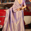 Mesmeric Lavender Kanjivaram Silk Saree With Breathtaking Blouse Piece