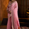 Delightful Baby Pink Cotton Silk Saree With Groovy Blouse Piece
