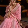 Delightful Baby Pink Cotton Silk Saree With Groovy Blouse Piece