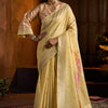 Entrancing Yellow Cotton Silk Saree With Gratifying Blouse Piece