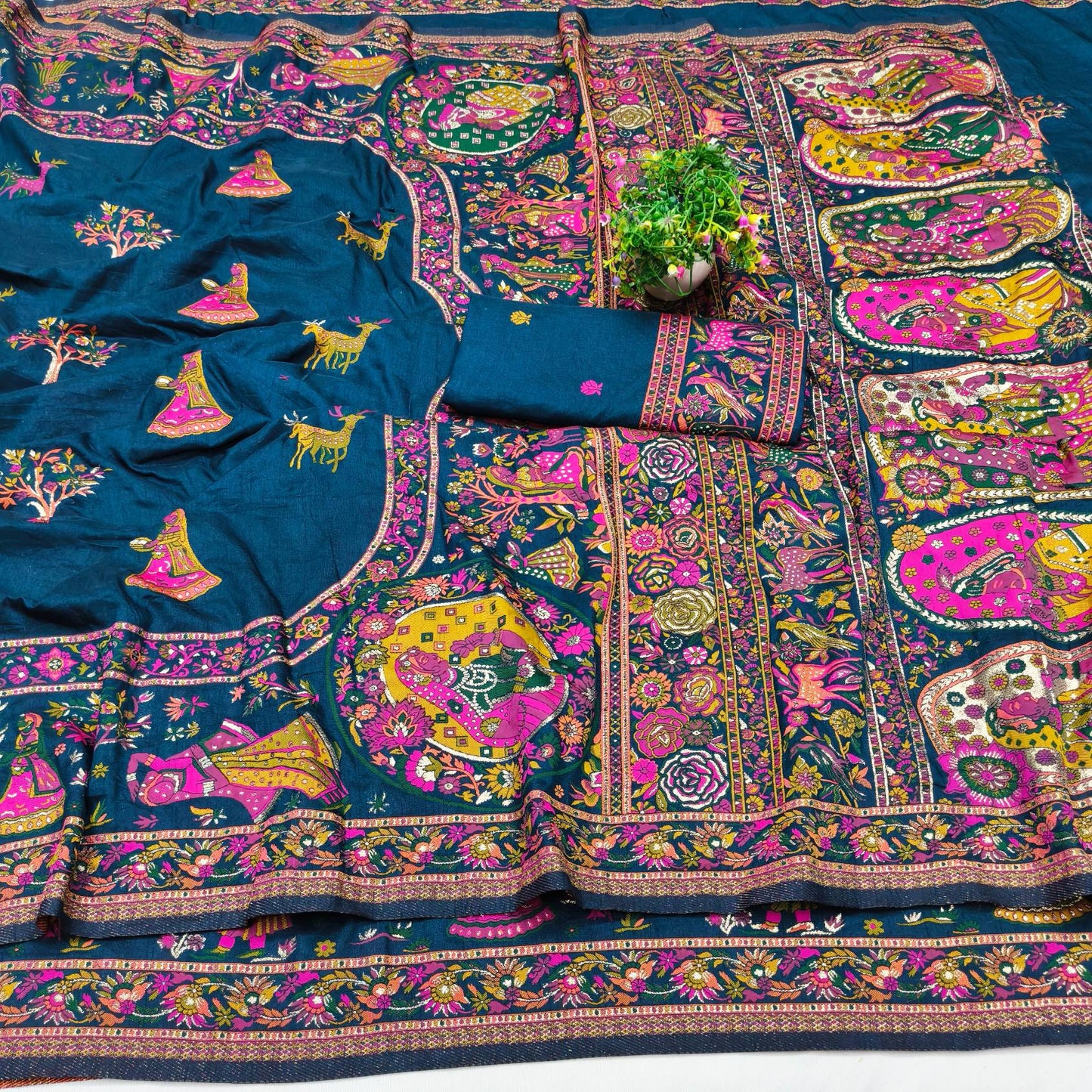 Flattering Blue Nylon Dola Pashmina Saree With Effulgent Blouse Piece