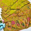 Proficient Mehandi Nylon Dola Pashmina Saree With Rhapsody Blouse Piece