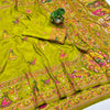 Proficient Mehandi Nylon Dola Pashmina Saree With Rhapsody Blouse Piece