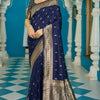 Panoply Navy Blue Banarasi Silk Saree With Staggering Blouse Piece
