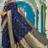 Panoply Navy Blue Banarasi Silk Saree With Staggering Blouse Piece