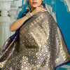 Panoply Navy Blue Banarasi Silk Saree With Staggering Blouse Piece