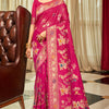Sizzling Dark Pink Soft Banarasi Silk Saree With Staring Blouse Piece