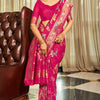 Sizzling Dark Pink Soft Banarasi Silk Saree With Staring Blouse Piece