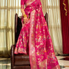 Sizzling Dark Pink Soft Banarasi Silk Saree With Staring Blouse Piece