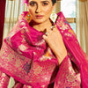 Sizzling Dark Pink Soft Banarasi Silk Saree With Staring Blouse Piece