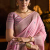Skinny Baby Pink Cotton Silk Saree With Impressive Blouse Piece