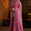 Amazing Dark Pink Cotton Silk Saree With Elaborate Blouse Piece