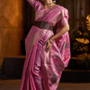 Amazing Dark Pink Cotton Silk Saree With Elaborate Blouse Piece