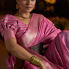 Amazing Dark Pink Cotton Silk Saree With Elaborate Blouse Piece