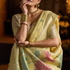 Bucolic Yellow Cotton Silk Saree With Twirling Blouse Piece