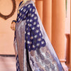Fragrant Navy Blue Banarasi Silk Saree with Improbable Blouse Piece