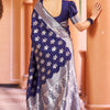Fragrant Navy Blue Banarasi Silk Saree with Improbable Blouse Piece