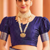 Fragrant Navy Blue Banarasi Silk Saree with Improbable Blouse Piece