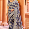 Fancifull Navy Blue Lucknowi work Silk Saree With Demanding Blouse Piece