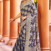 Fancifull Navy Blue Lucknowi work Silk Saree With Demanding Blouse Piece