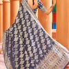 Fancifull Navy Blue Lucknowi work Silk Saree With Demanding Blouse Piece