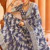 Fancifull Navy Blue Lucknowi work Silk Saree With Demanding Blouse Piece