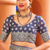 Fancifull Navy Blue Lucknowi work Silk Saree With Demanding Blouse Piece