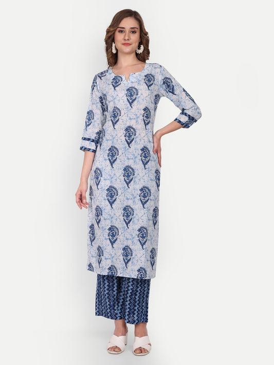 Jaipuri Cotton Printed Straight Cotton Kurta With Palazzo (Set) For Women