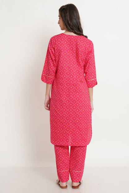 Jaipuri Cotton Printed Straight Kurti with Pant (Set) for Women