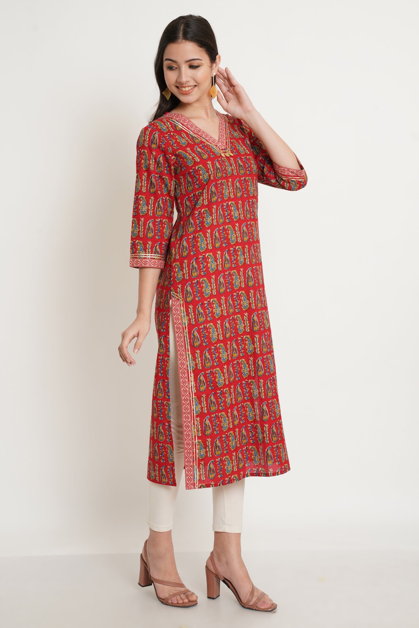 Jaipuri Cotton Printed Straight Kurta for Women